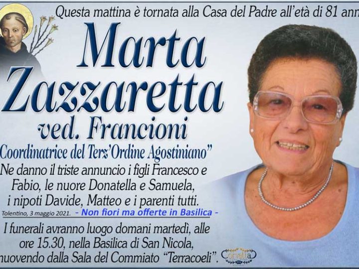 Zazzaretta Marta Francioni | NECROLOGI TOLENTINO