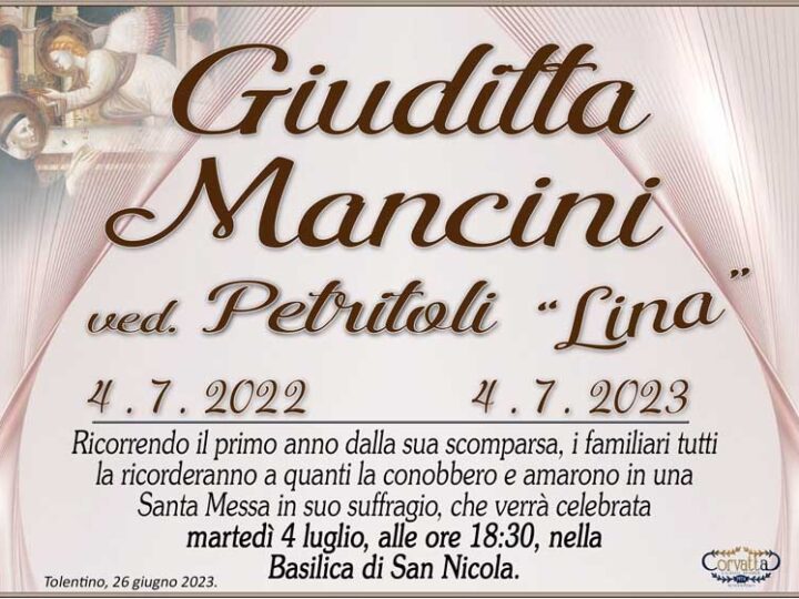 Anniversario: Giuditta (Lina) Mancini Petritoli