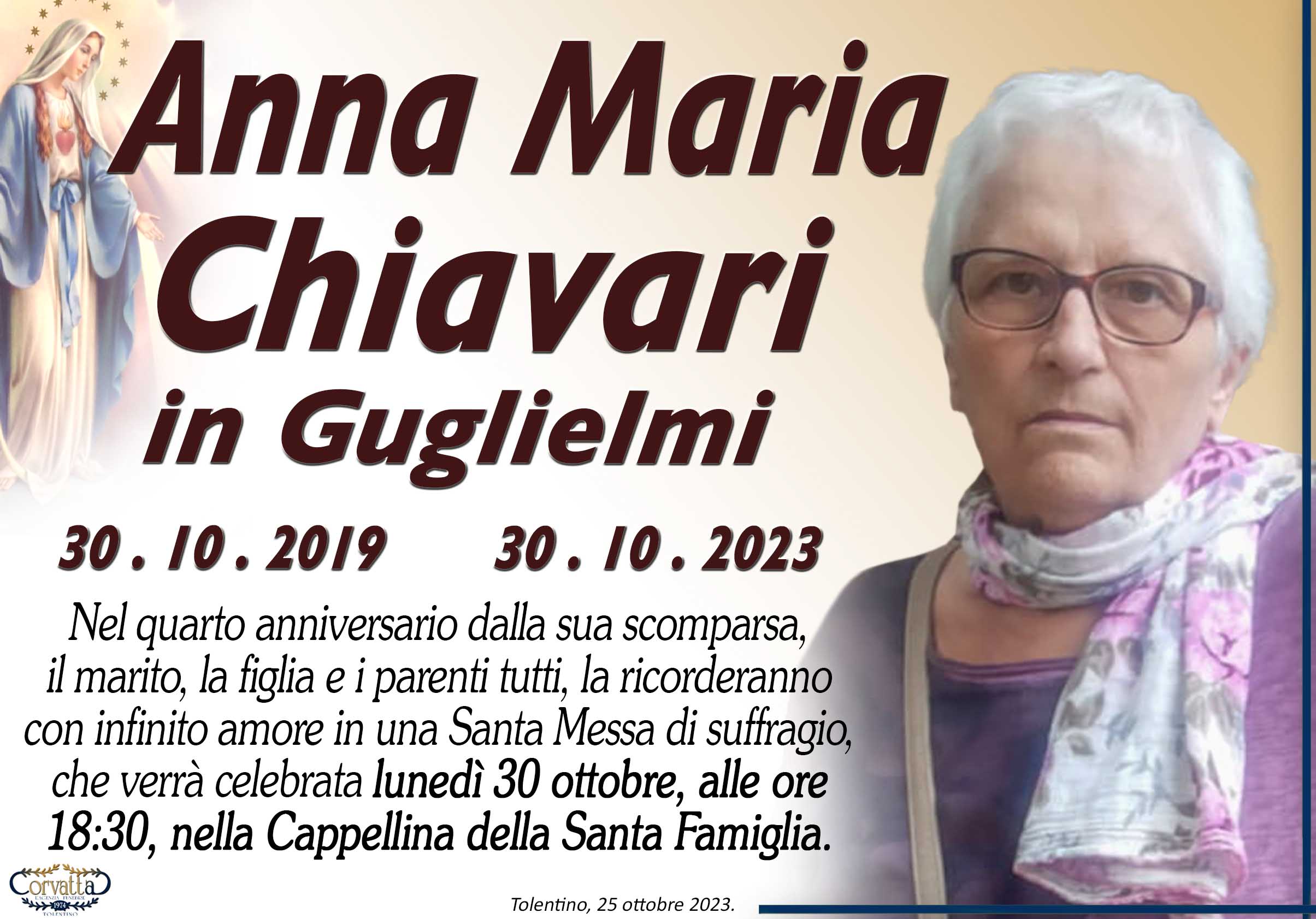 Anniversario Anna Maria Chiavari Guglielmi AGENZIA IMPRESA FUNEBRE TOLENTINO