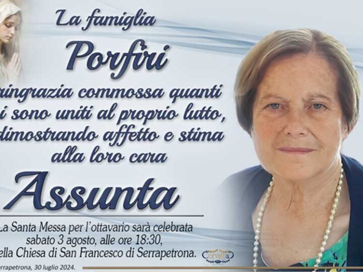 Ringraziamento: Assunta Tomasselli Porfiri